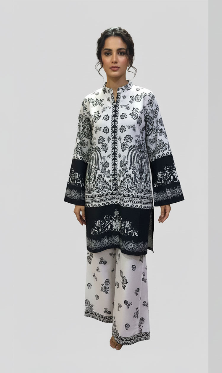 LNF P017 PRINTED CO-ORD SET SILVER & BLACK