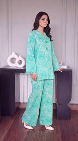 Des # 682-D-36, Aqua 2 Pcs Unstitched Lawn