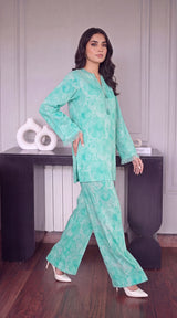 Des # 682-D-36, Aqua 2 Pcs Unstitched Lawn