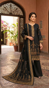 D# 11073 BLACK 3 PCS Unstitched Lawn