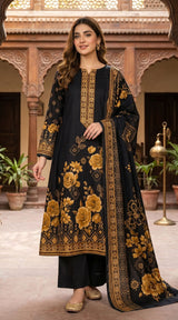 D# 11073 BLACK 3 PCS Unstitched Lawn