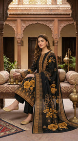 D# 11073 BLACK 3 PCS Unstitched Lawn