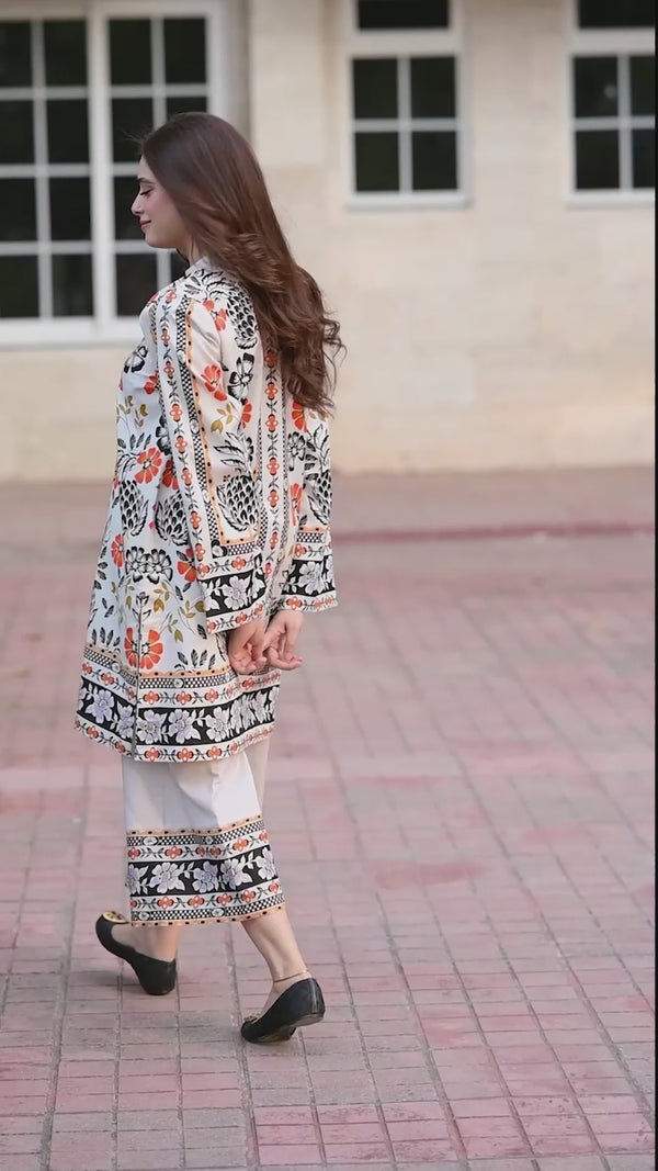 LNF P005 PRINTED CO-ORD SET OFF WHITE