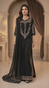 LNF-203 BLACK RTW LONG 3 PCS KAFTAAN