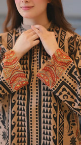 LNF P003 PRINTED CO-ORD SET BEIGE