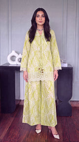 Des # 682-D-37, Lime 2 Pcs Unstitched Lawn