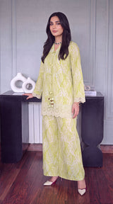 Des # 682-D-37, Lime 2 Pcs Unstitched Lawn
