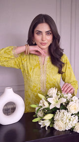 Des # 682-D-38, Yellow 2 Pcs Unstitched Lawn