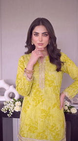 Des # 682-D-38, Yellow 2 Pcs Unstitched Lawn