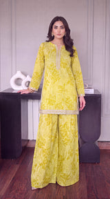 Des # 682-D-38, Yellow 2 Pcs Unstitched Lawn