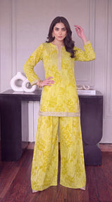 Des # 682-D-38, Yellow 2 Pcs Unstitched Lawn