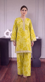 Des # 682-D-38, Yellow 2 Pcs Unstitched Lawn