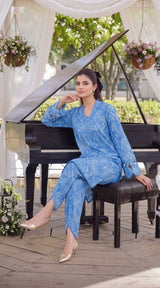 Des # 682-D-33, Blue 2 Pcs Unstitched Lawn