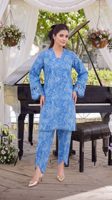 Des # 682-D-33, Blue 2 Pcs Unstitched Lawn