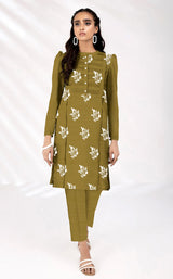 EMB-04-OLIVE GREEN-DYED UNSTITCHED-2 PIECE
