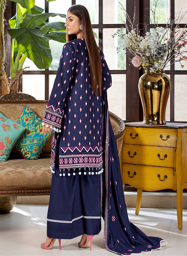 D# 01-BLUE Winter Luxury Embroidered Dhanak