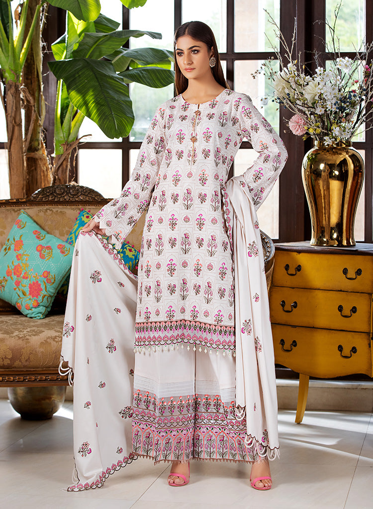 D# 03-PEARL WHITE Winter Luxury Embroidered Dhanak