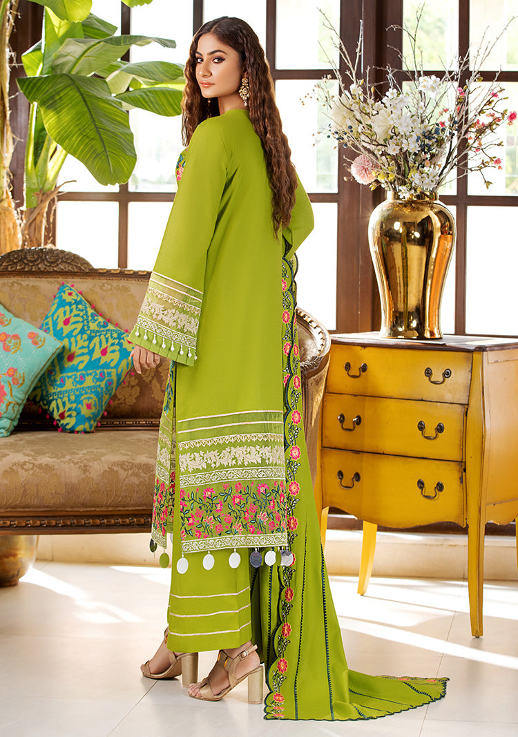 D# 35-2 Piece Green Winter Embroidered Dhanak