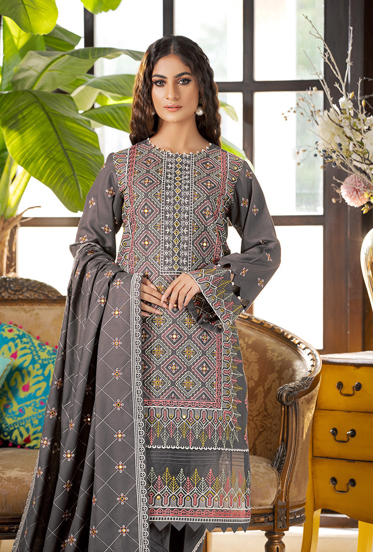 D# 05-CHARCOL Winter Luxury Embroidered Dhanak