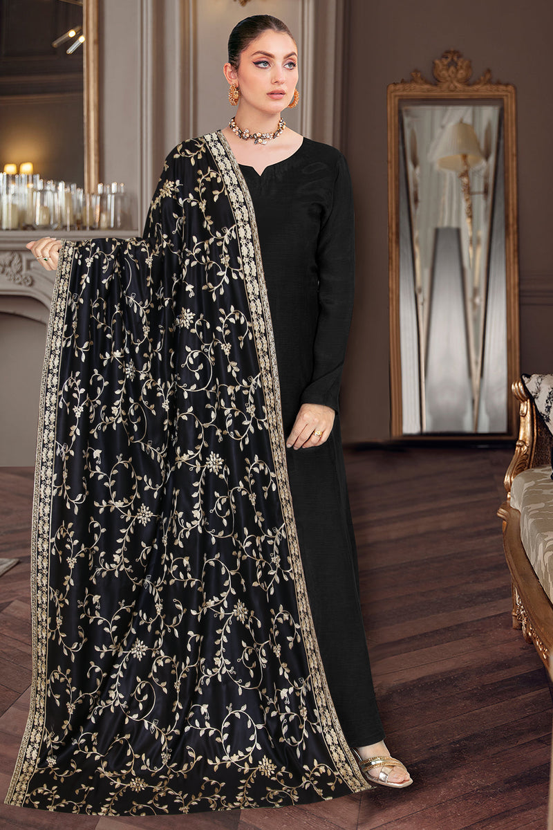 2- Dyed Embroidered Black Linen Shawls