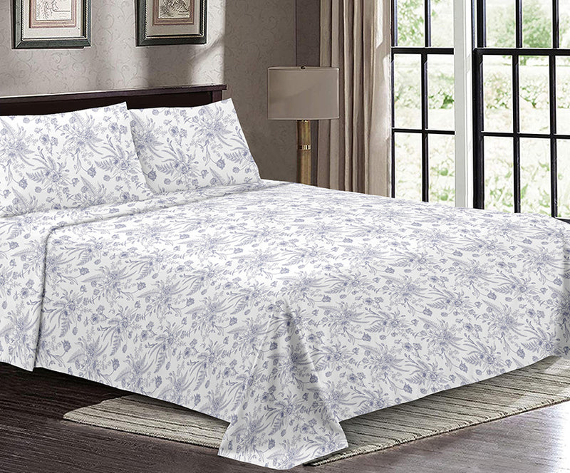 LBS-36774- WHITE BLUE BED SHEET SET