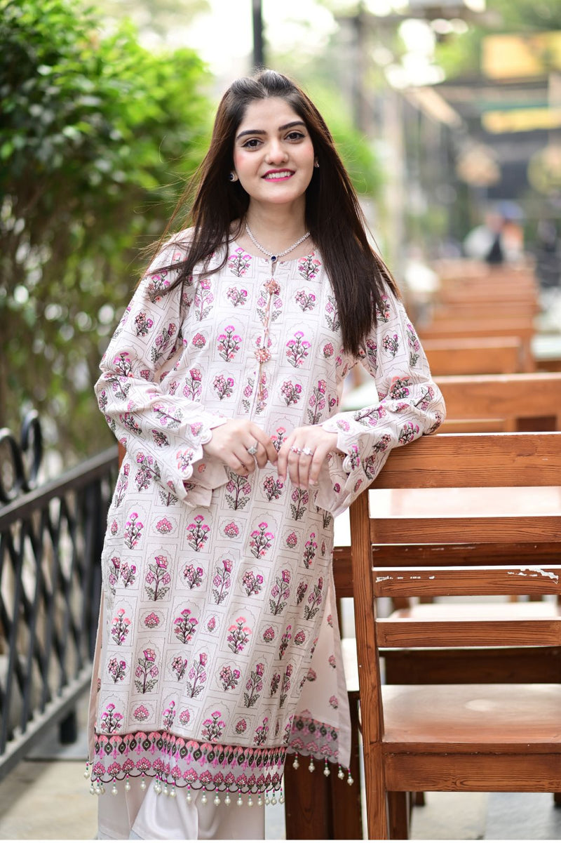 D# 03-PEARL WHITE Winter Luxury Embroidered Dhanak